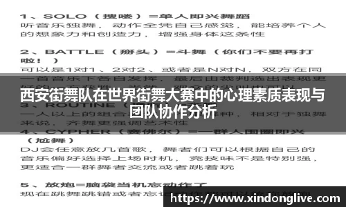 西安街舞队在世界街舞大赛中的心理素质表现与团队协作分析